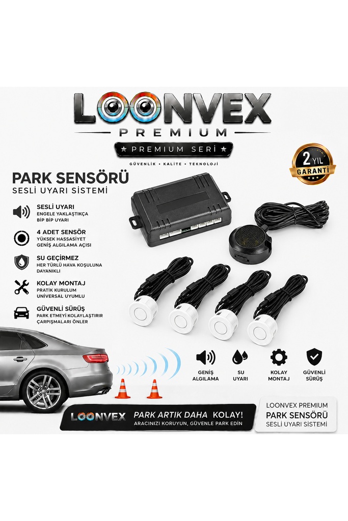 [LXP104] Premium Universal 4 Sensörlü Sesli Park Sensörü – Beyaz
