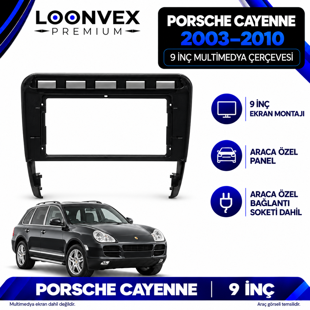 [LNV-CER-AVG-SA-2001] LOONVEX Porsche Cayenne 2003–2010 9 İnç Multimedya Çerçeve + Soket Seti