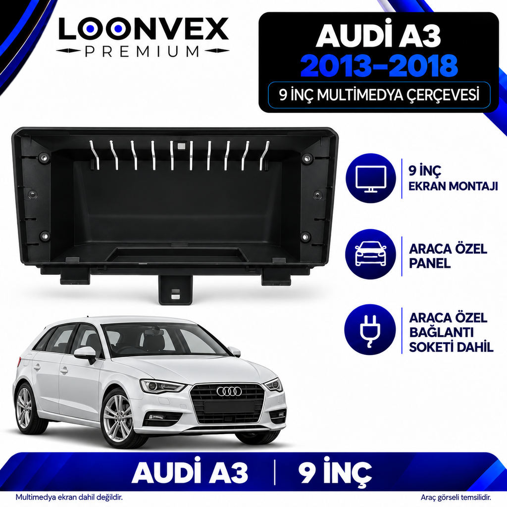 LOONVEX Audi A3 2013–2018 9 İnç Multimedya Çerçeve + Soket Seti