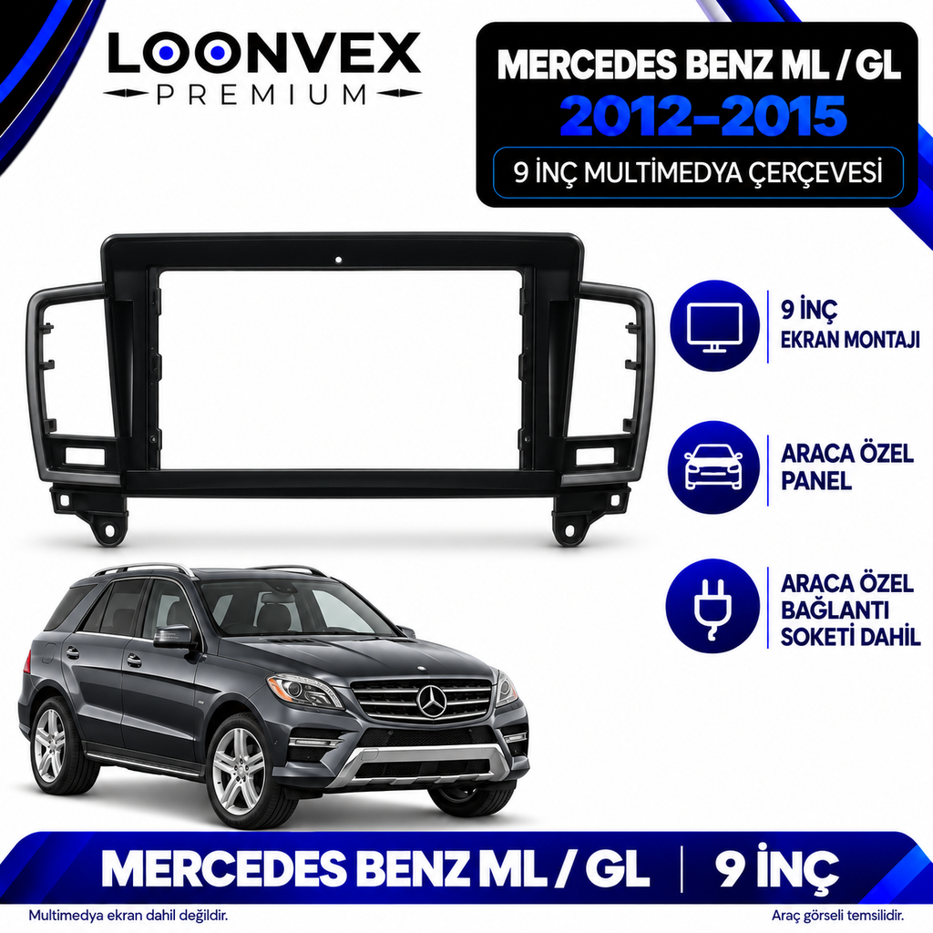 [LNV-CER-AVG-SA-2212] LOONVEX Mercedes Benz ML ve GL 2012–2015 9 İnç Multimedya Çerçeve + Soket Seti