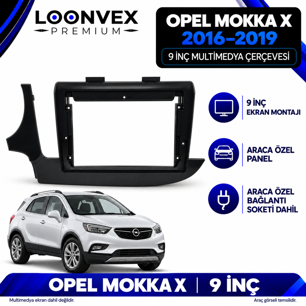 [LNV-CER-AVG-SA-2704] LOONVEX Opel Mokka X 2016–2019 9 İnç Multimedya Çerçeve + Soket Seti