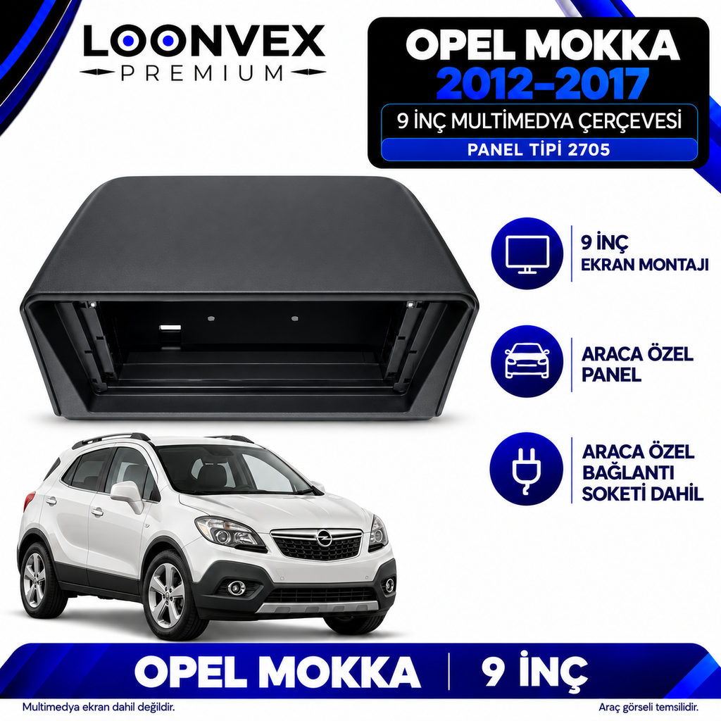 LOONVEX Opel Mokka 2012–2017 9 İnç Multimedya Çerçeve + Soket Seti — Panel tipi 2705
