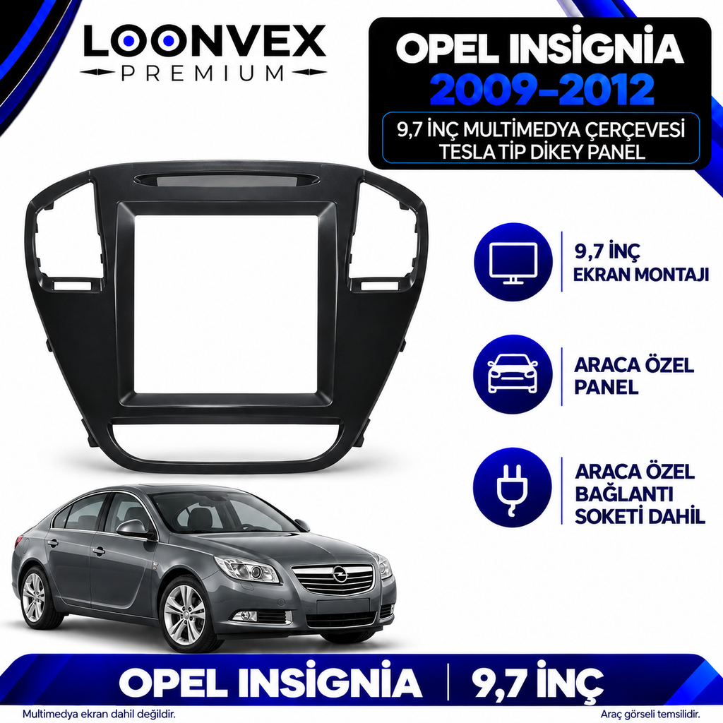 LOONVEX Opel Insignia 2009–2012 9,7 İnç Multimedya Çerçeve + Soket Seti — Tesla tip dikey panel