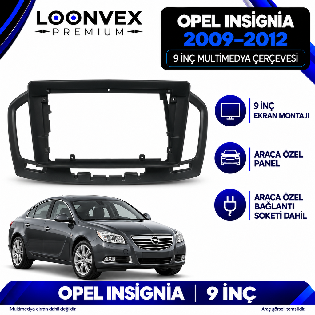 LOONVEX Opel Insignia 2009–2012 9 İnç Multimedya Çerçeve + Soket Seti