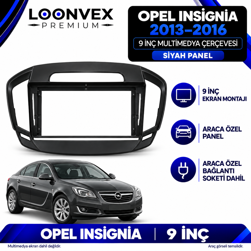 LOONVEX Opel Insignia 2013–2016 9 İnç Multimedya Çerçeve + Soket Seti — Siyah panel