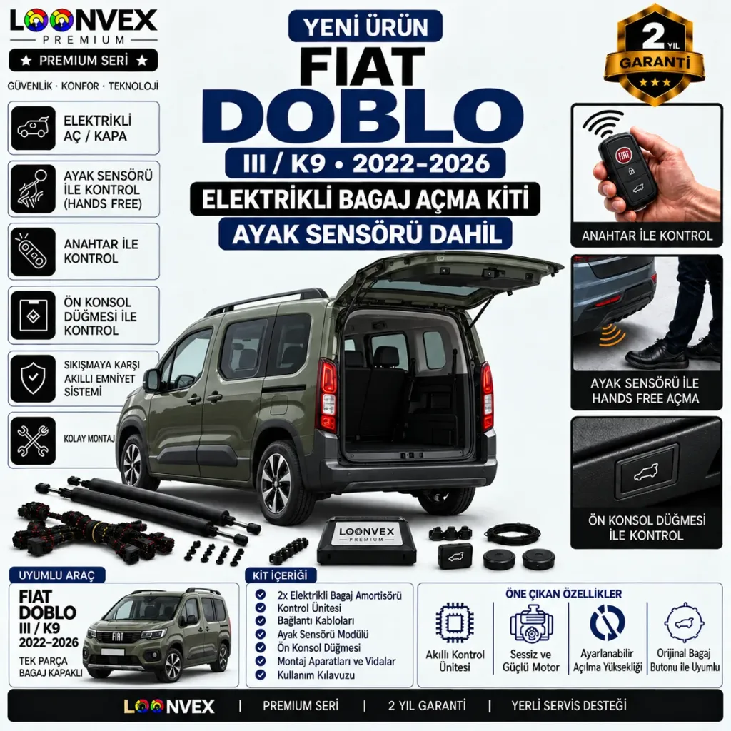 [LNV-EB-DOBLO-K9] LOONVEX Fiat Doblo III / K9 2022–2026 Elektrikli Bagaj Açma Kiti Ayak Sensörlü 2 Yıl Garantili