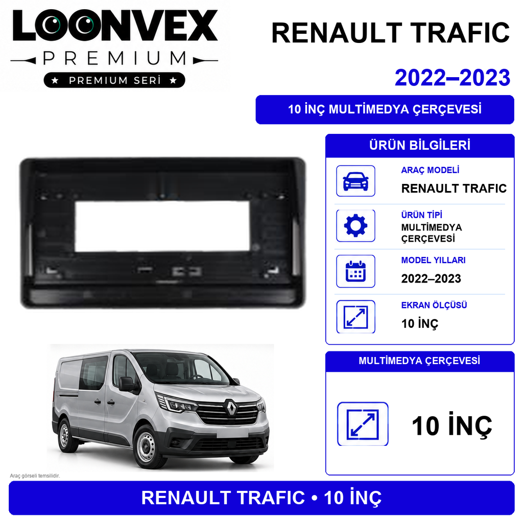 [LNV-CER-0643] LOONVEX RENAULT TRAFIC 2022–2023 10 İnç Multimedya Çerçevesi