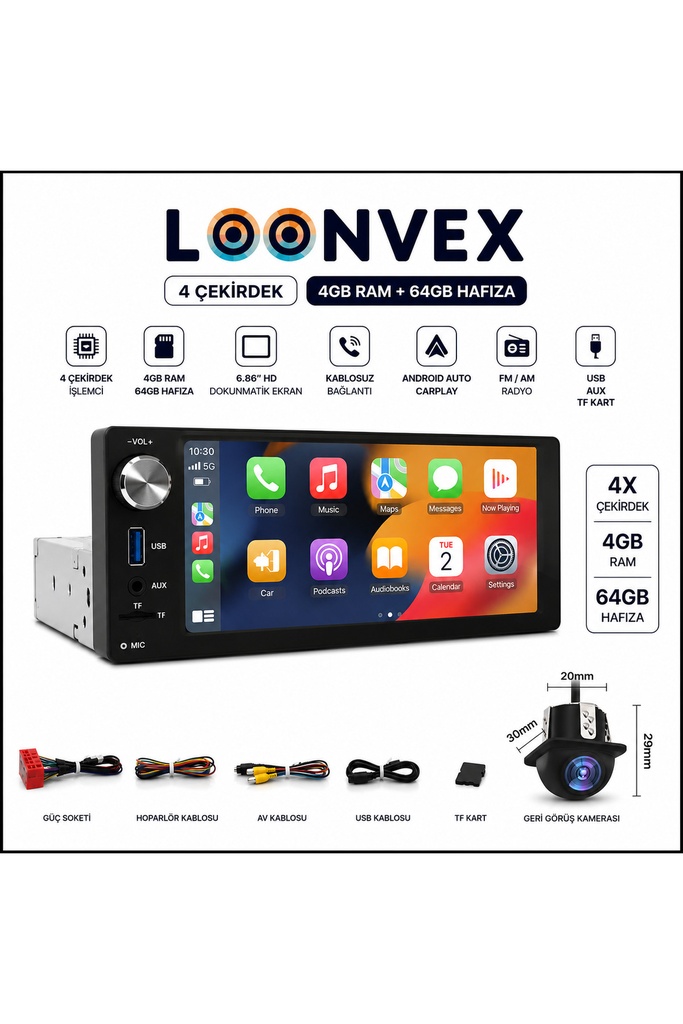 [LX864] 6.86 İnç Universal Multimedya Ekran 4 Çekirdek 4GB RAM 64GB Hafıza Geri Görüş Kameralı