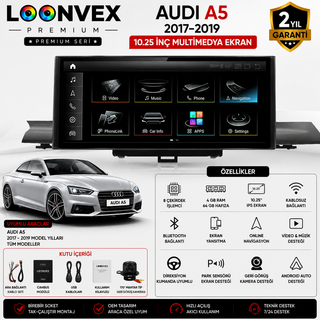 Premium Audi A4 B9 / Audi A5 B9 2017-2019 10.25 İnç OEM Multimedya Ekran 8 Çekirdek 4GB 64GB