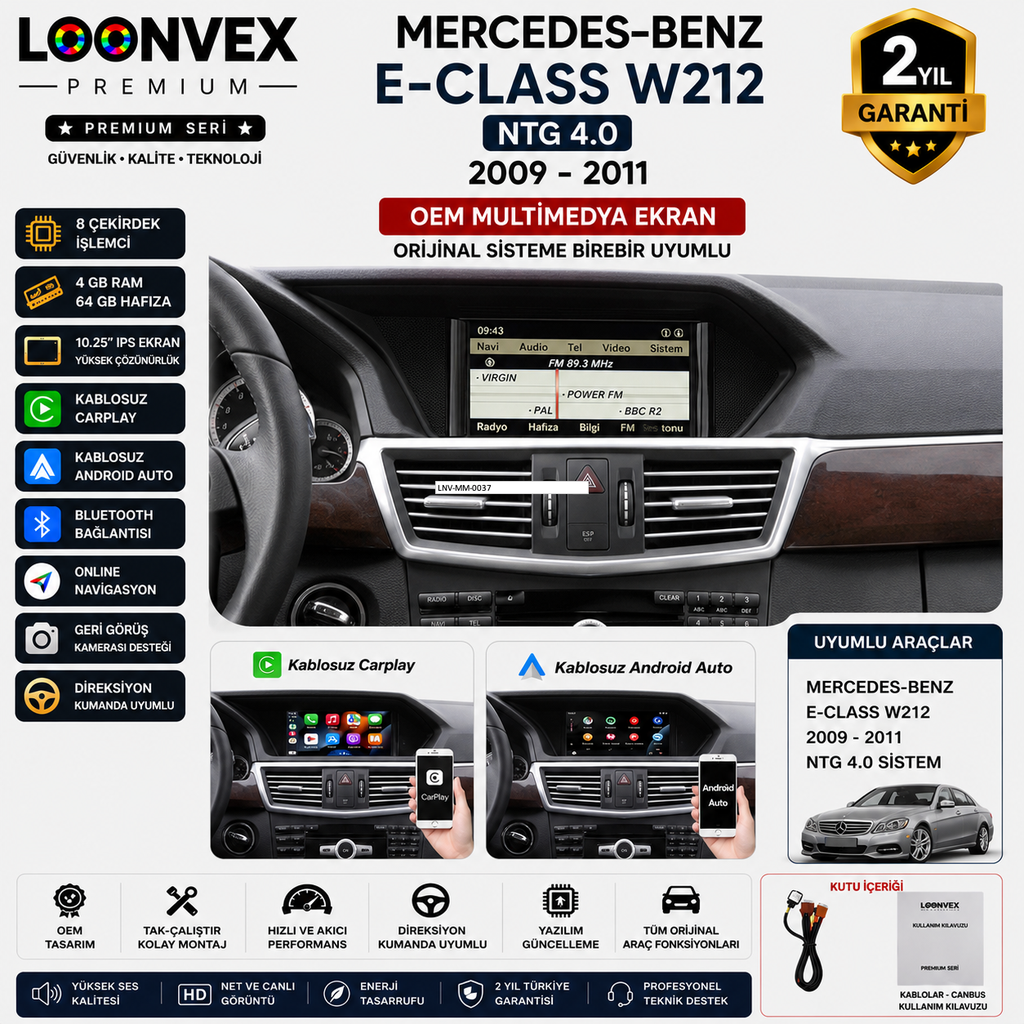 Premium Mercedes-Benz E-Class W212 NTG 4.0 2009-2011 OEM Multimedya Ekran | 10.25 İnç | 4GB RAM | 64GB
