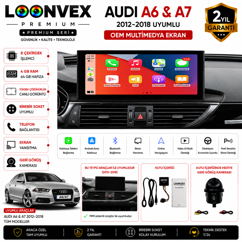 [LNV-MM-0012] PREMIUM Audi A6 / A7 2012-2018 OEM Multimedya Ekran | 8 Çekirdek | 4GB RAM | 64GB Hafıza