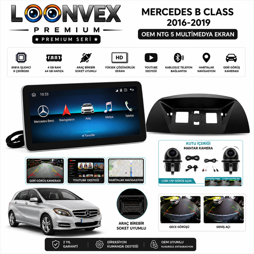 [LNV-MM-0037] Premium Mercedes B Class 2016-2019 OEM NTG 5 Multimedya Ekran