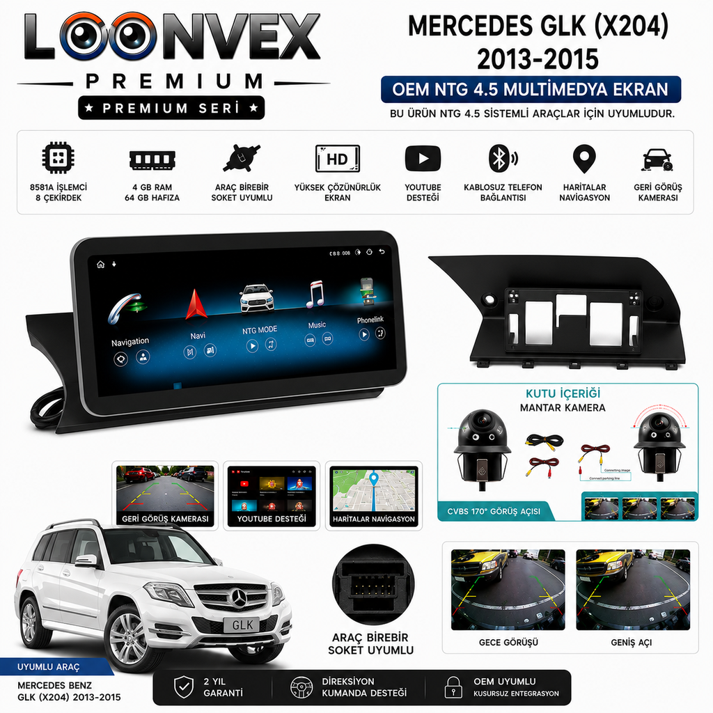 [LNV-MM-0052] Mercedes GLK X204 2013-2015 makyajlı kasa modelleri için özel olarak geliştirilen PREMIUM OEM NTG 4.5 Multimedya Ekran