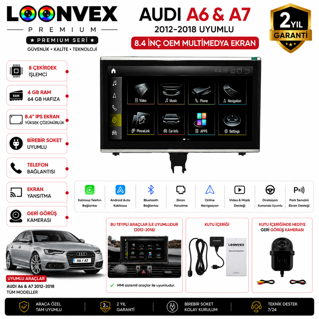 [LNV-MM-0013] PREMIUM Audi A6 / A7 2012-2018 OEM Multimedya Ekran | 8 Çekirdek | 4GB RAM | 64GB Hafıza