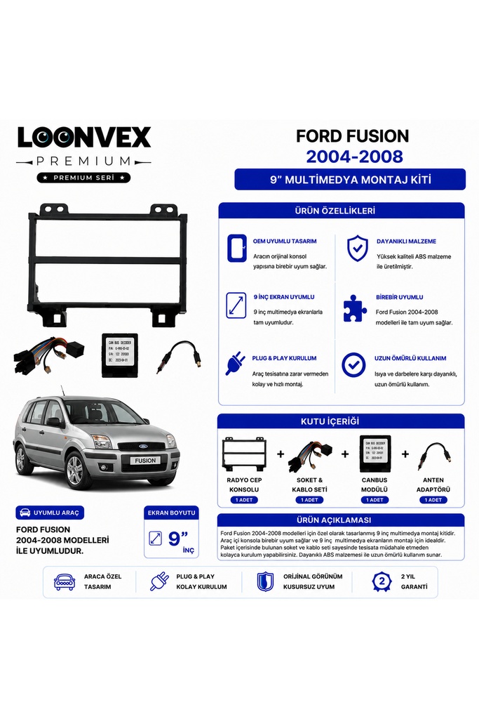 [LXLXC5] Premium FORD FUSION 2004-2008 9 İnç Multimedya Çerçeve ve Montaj Kiti