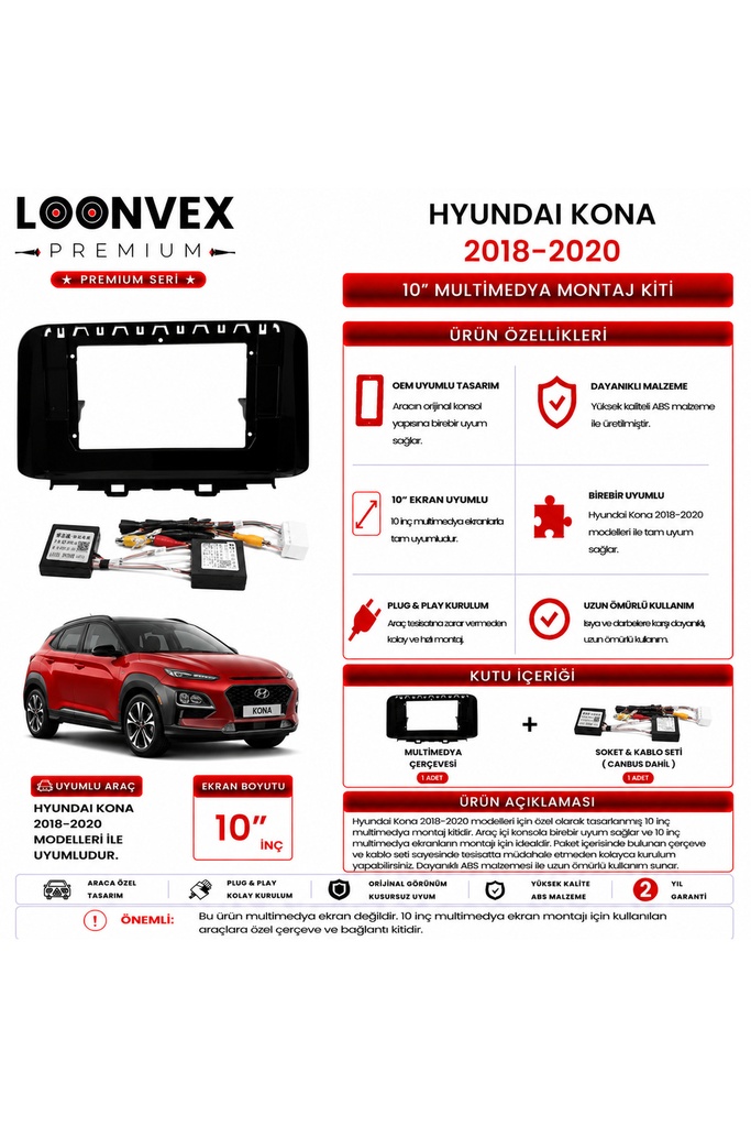 [LXQQBX] Premium HYUNDAI KONA 2018-2020 10 İnç Multimedya Çerçeve ve Montaj Kiti