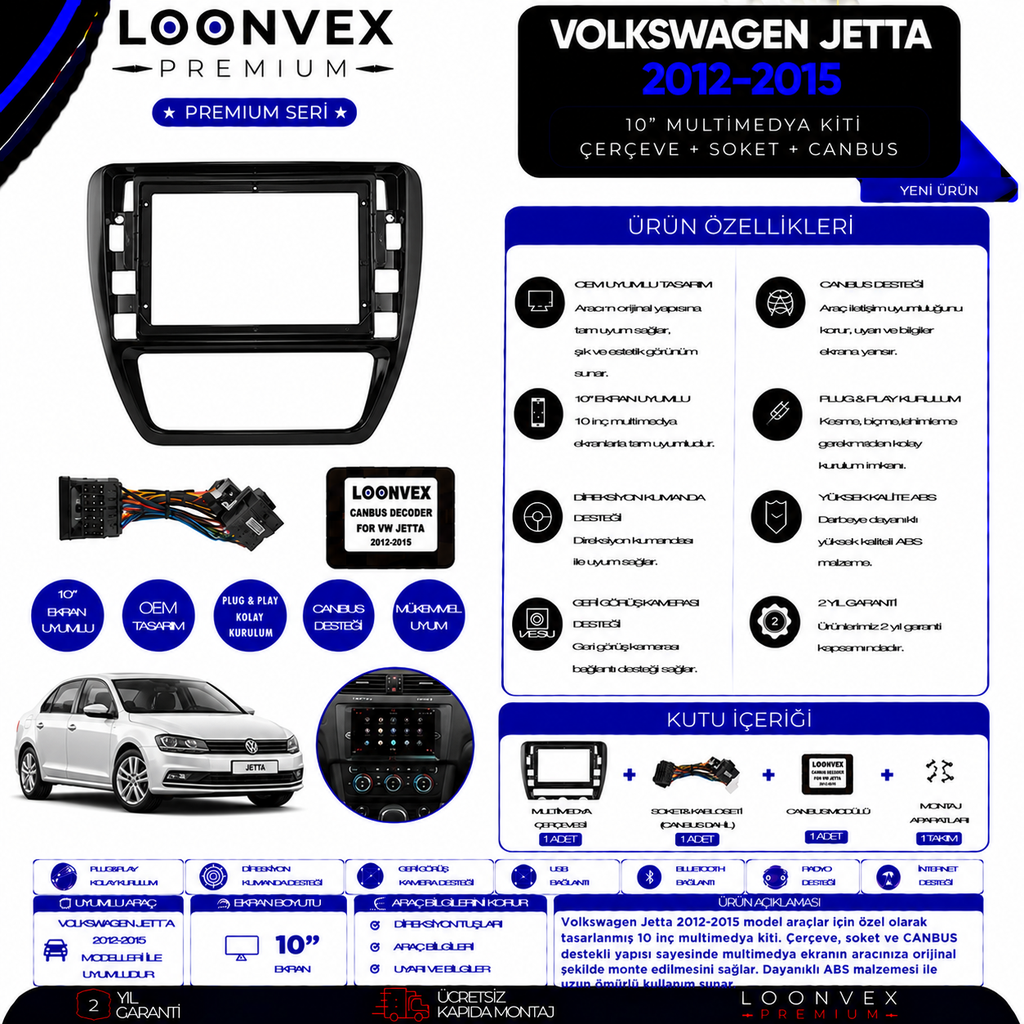[LNV-CER-0313] Premium Volkswagen Passat B5 1997-2005 9 İnç Multimedya Çerçeve ve Montaj Kiti