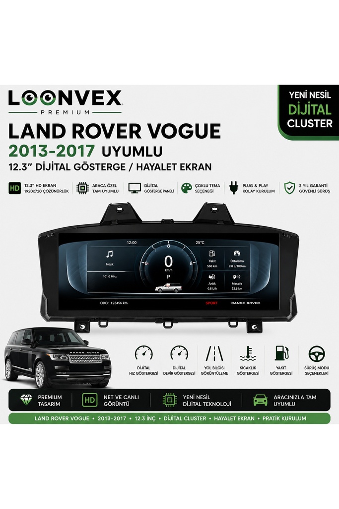 [LNV-DC-0019] Premium Land Rover Range Rover 2013-2017 12.3 İnç Dijital Gösterge – Hayalet Ekran