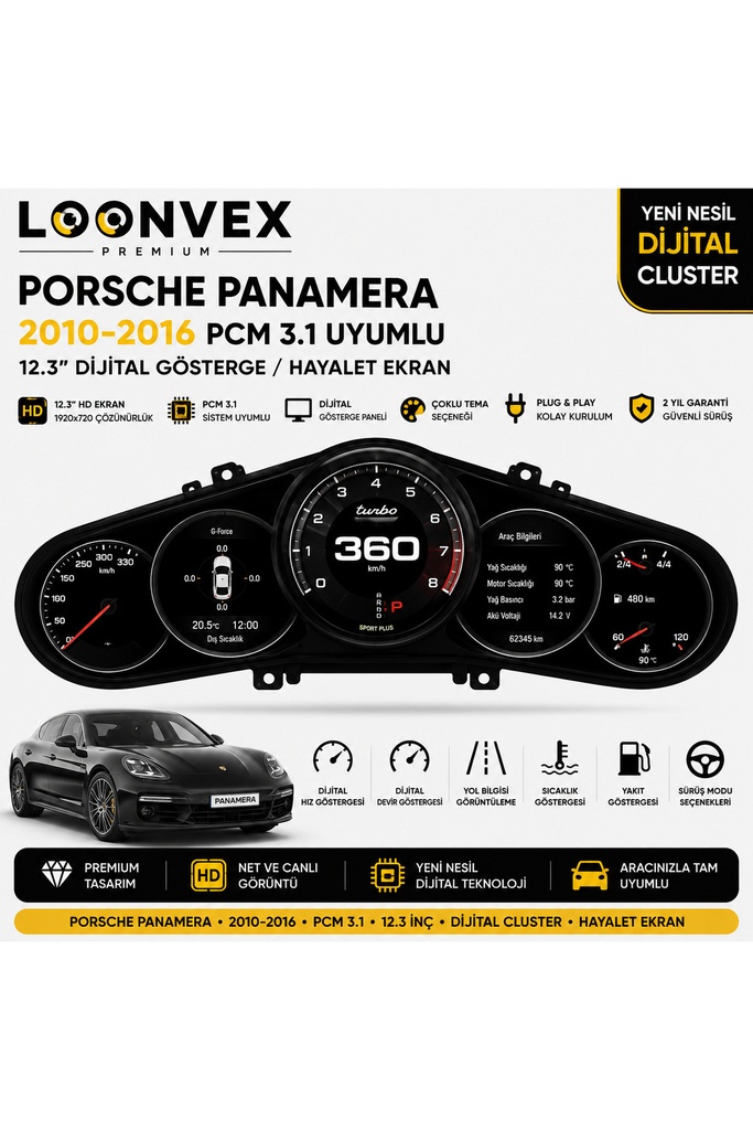 [LNV-DC-0025] Premium Porsche Panamera 2010-2016 PCM 3.1 12.3” Dijital Gösterge – Hayalet Ekran
