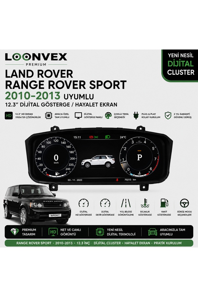 Premium Range Rover Sport 2010-2013 12.3” Dijital Gösterge – Hayalet Ekran