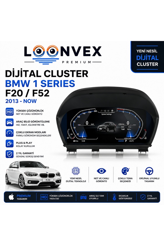 [LNV-DC-0001] Premium BMW 1 Serisi F20/F52 Dijital Gösterge – Hayalet Ekran