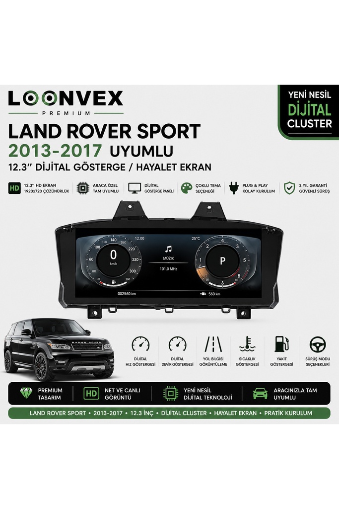[LNV-DC-0018] Premium Land Rover Range Rover Sport 2013-2017 12.3” Dijital Gösterge – Hayalet Ekran