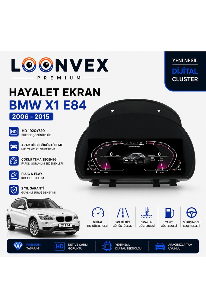 [LNV-DC-0013] Premium BMW X1 E84 2006-2015 Dijital Gösterge – Hayalet Ekran