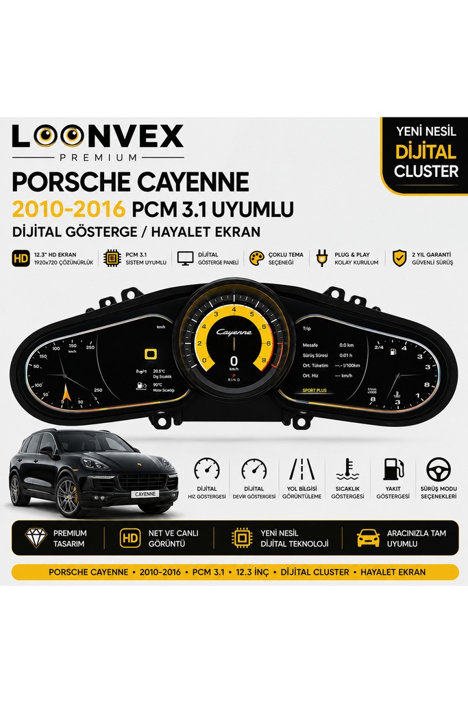 [LNV-DC-0024] Premium Porsche Cayenne 2010-2016 PCM 3.1 12.3” Dijital Gösterge – Hayalet Ekran