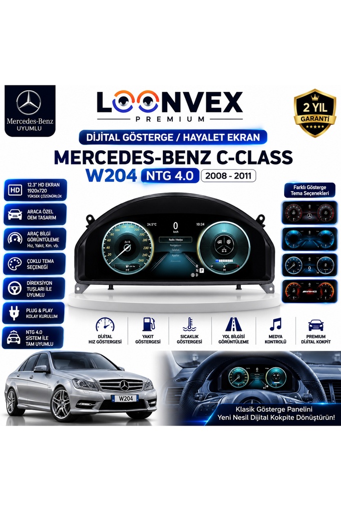 [LNV-DC-0020] Premium Mercedes-Benz C Serisi W204 2008-2011 NTG 4.0 Dijital Gösterge – Hayalet Ekran