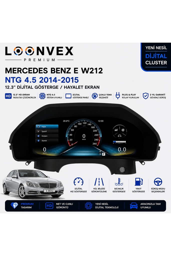 [LNV-DC-0022] Premium Mercedes-Benz E Serisi W212 2014-2015 NTG 4.5 Dijital Gösterge – Hayalet Ekran
