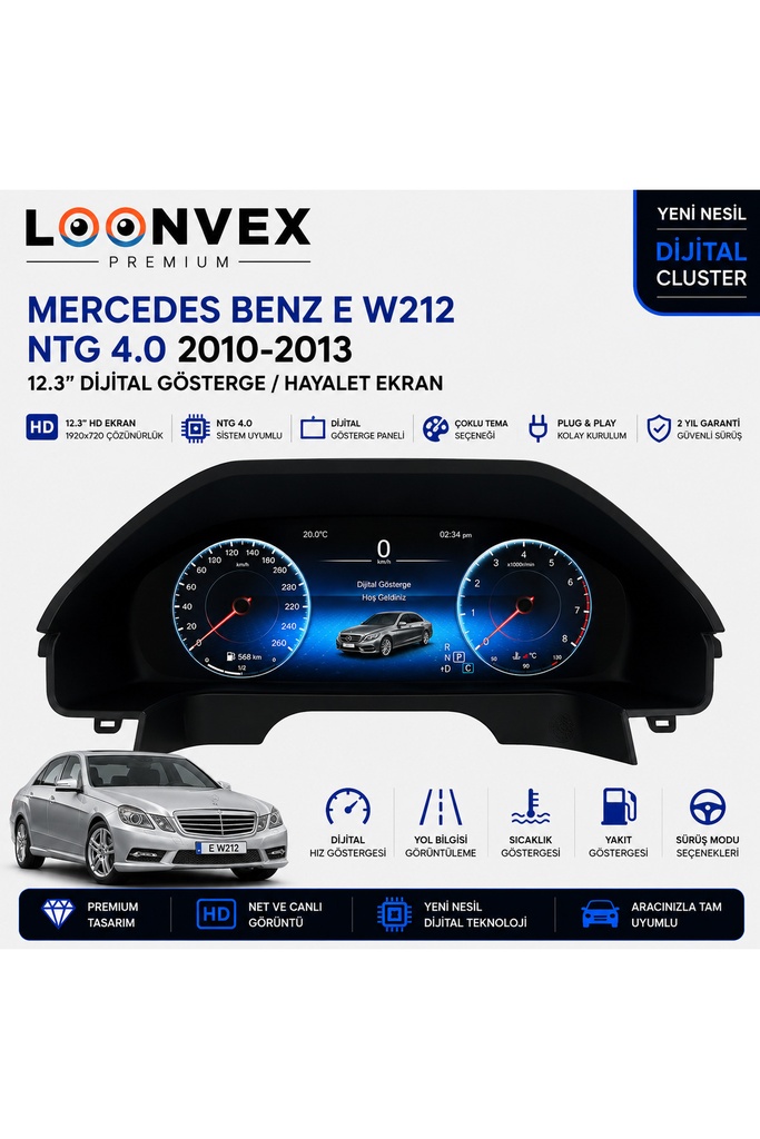 [LNV-DC-0021] Premium Mercedes-Benz E Serisi W212 2010-2013 NTG 4.0 Dijital Gösterge – Hayalet Ekran