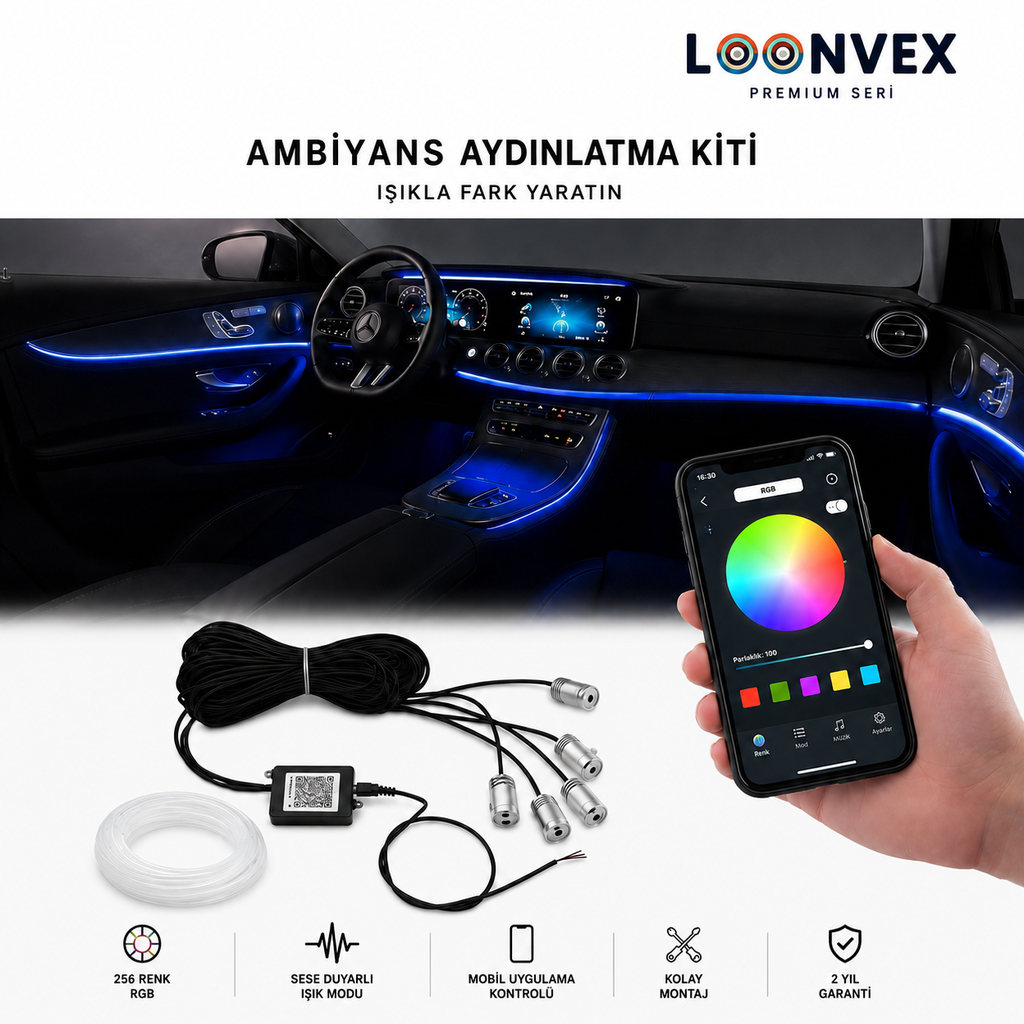 [LNV-AMB-0001] Premium Universal Araç İçi RGB Ambiyans Aydınlatma Seti – Tüm Araçlara Uyumlu