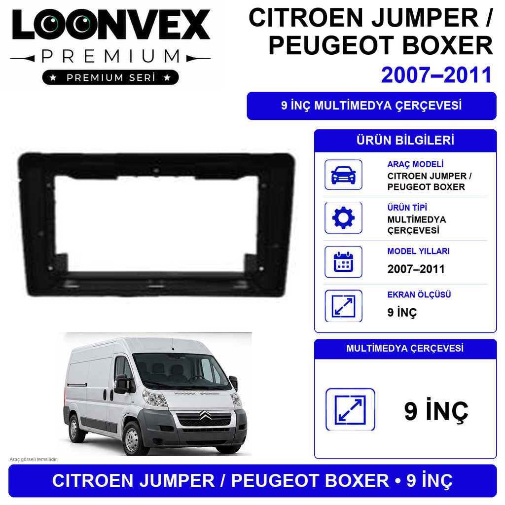 [LNV-CER-0047] LOONVEX PREMIUM – FIAT DUCATO 2007-2011 9" MULTİMEDYA ÇERÇEVE + SOKET KİTİ