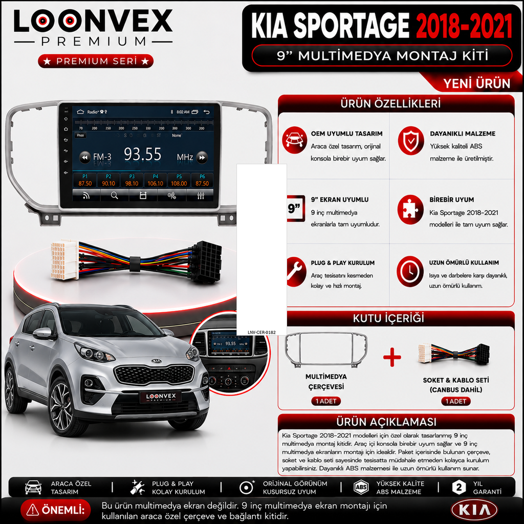 [LNV-CER-0182] PREMIUM KIA SPORTAGE 2018-2021 9" MULTİMEDYA MONTAJ KİTİ