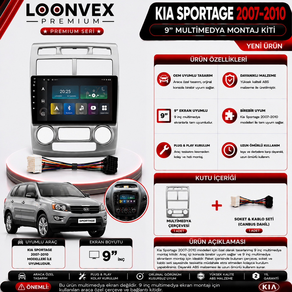 PREMIUM KIA SPORTAGE 2007-2010 9" MULTİMEDYA MONTAJ KİTİ