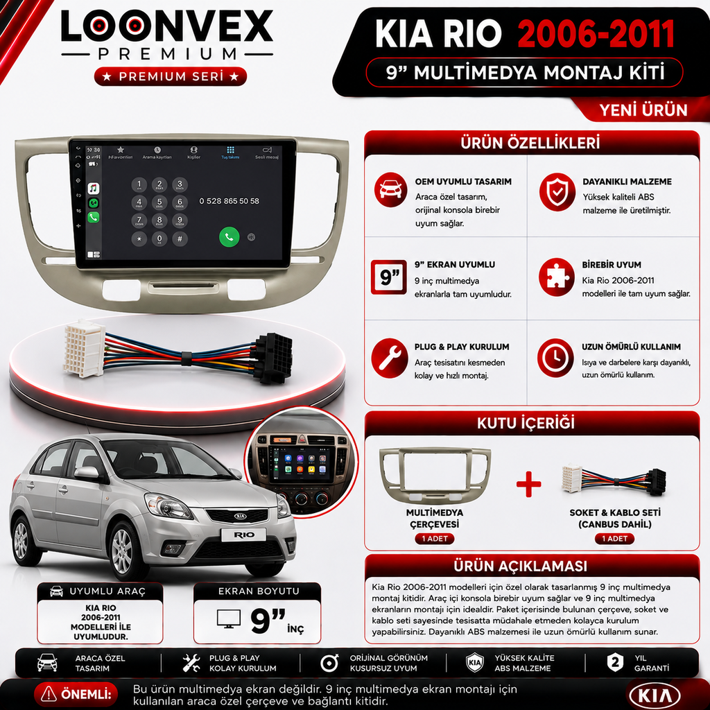 PREMIUM KIA RIO 2006-2011 9" MULTİMEDYA MONTAJ KİTİ