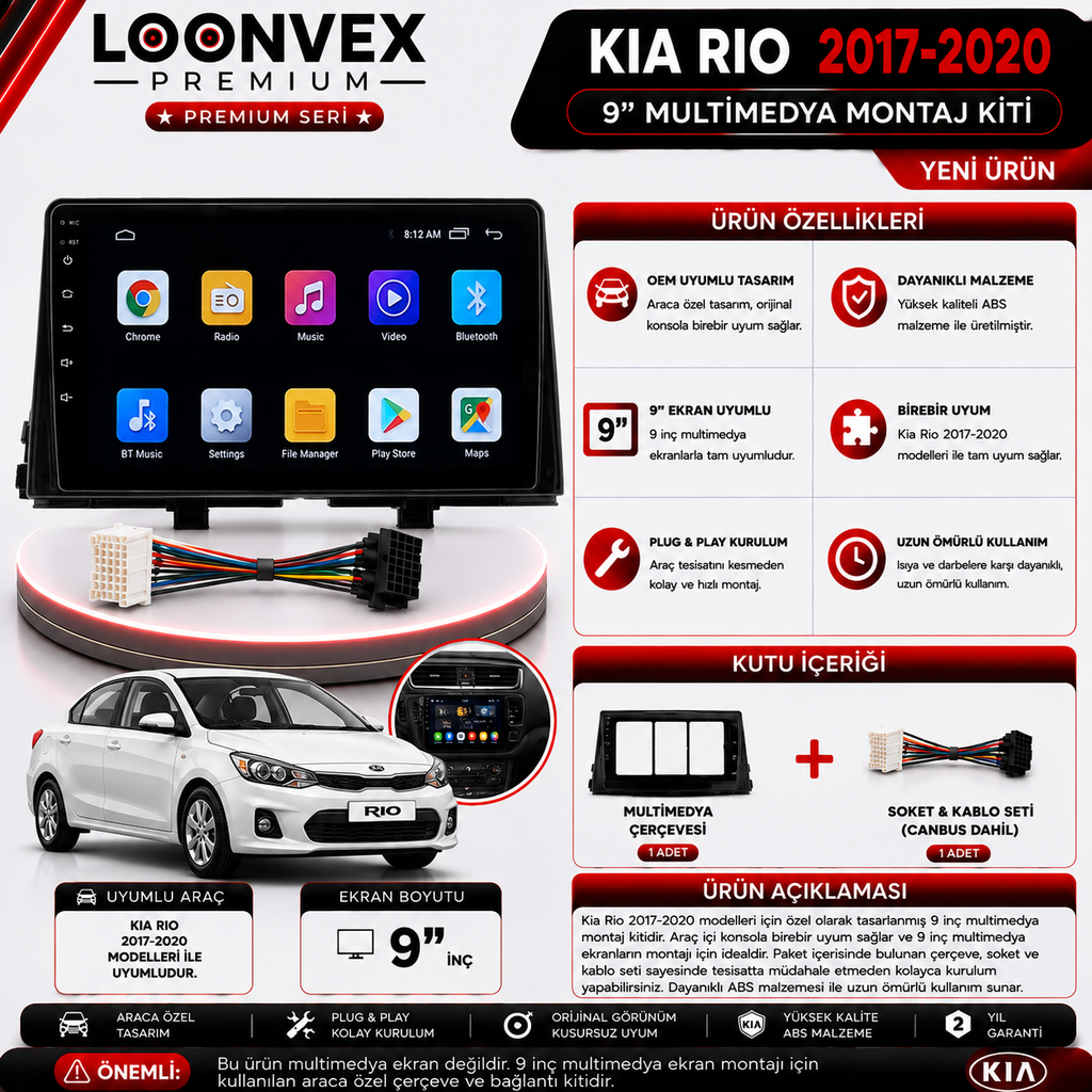 PREMIUM KIA RIO 2017-2020 9" MULTİMEDYA MONTAJ KİTİ