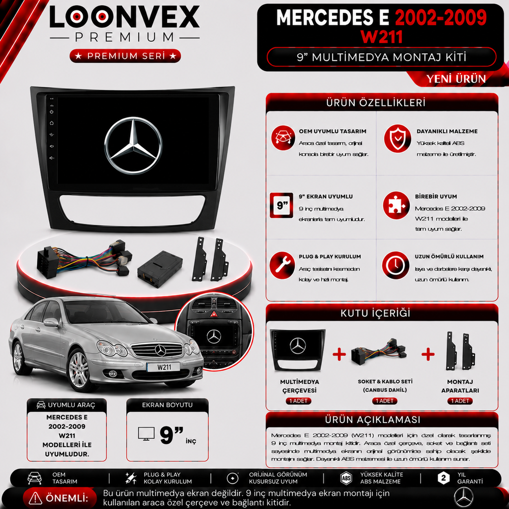 PREMIUM MERCEDES E 2002-2009 W211 9" MULTİMEDYA MONTAJ KİTİ
