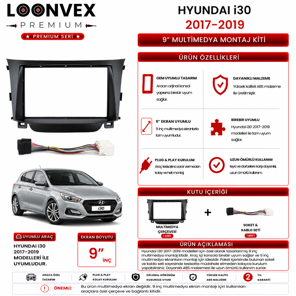 PREMIUM – HYUNDAI MATRIX 2001-2010 9" MULTİMEDYA ÇERÇEVE + SOKET KİTİ