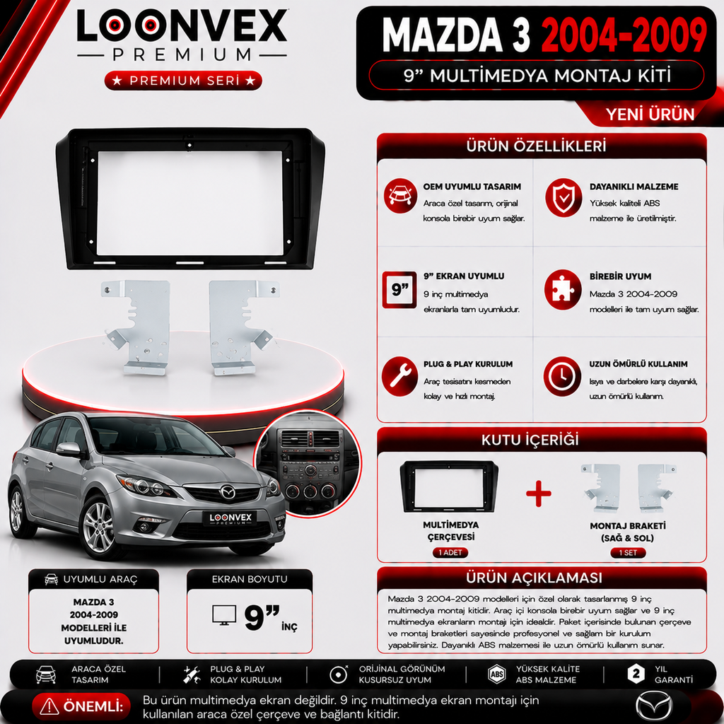 PREMIUM MAZDA 3 2004-2009 9" MULTİMEDYA MONTAJ KİTİ