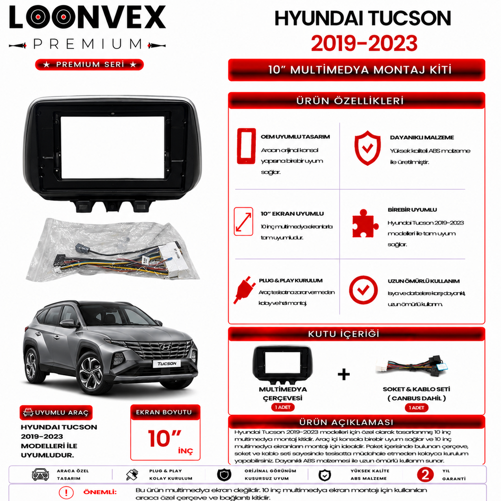 PREMIUM – HYUNDAI TUCSON 2019-2023 10" MULTİMEDYA ÇERÇEVE + SOKET KİTİ