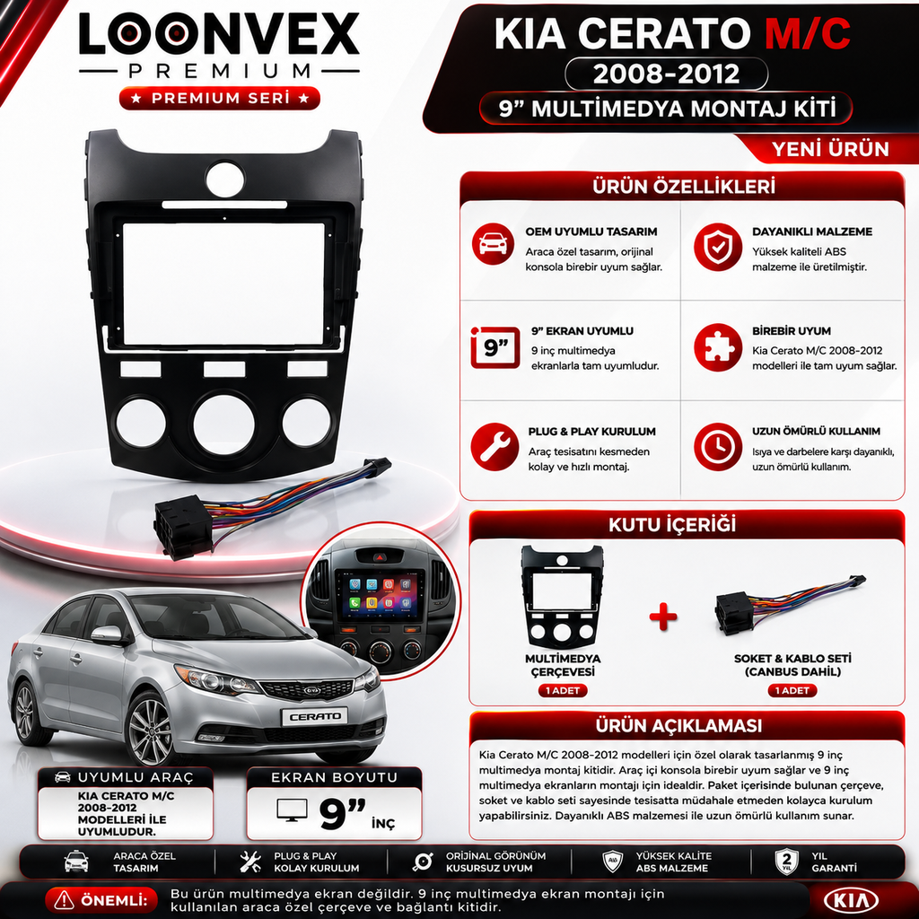 PREMIUM KIA CERATO M/C 2008-2012 9" MULTİMEDYA MONTAJ KİTİ