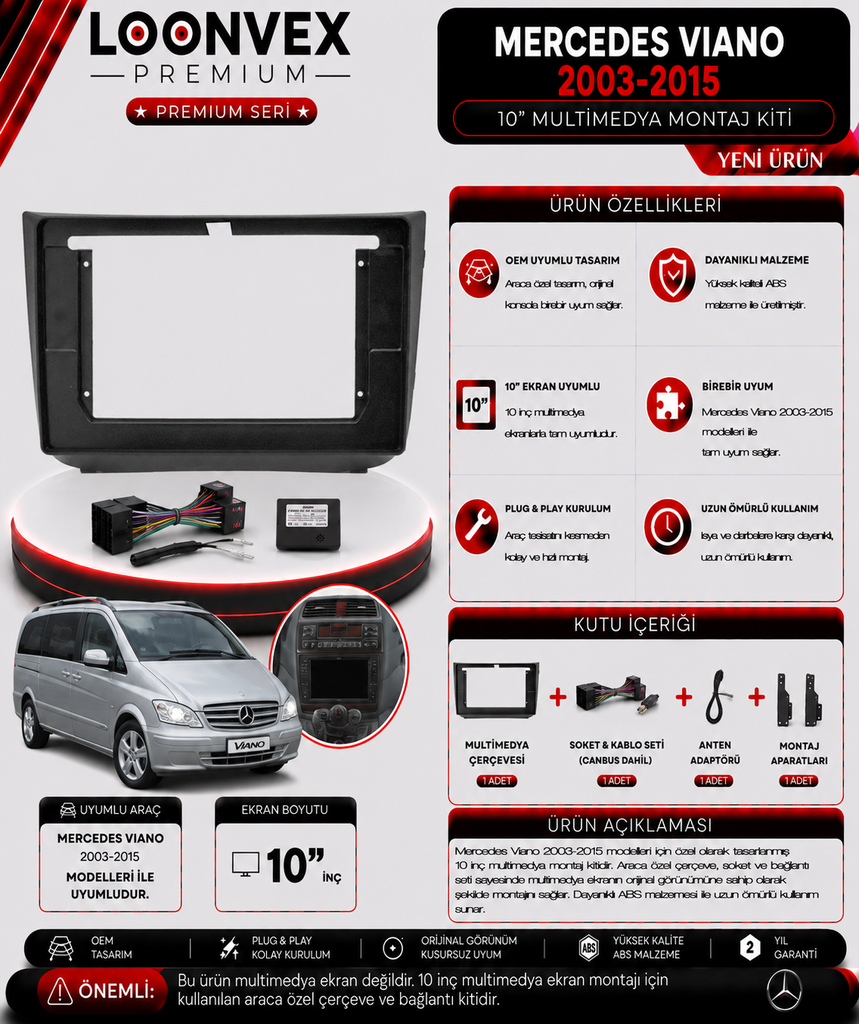 [LNV-CER-0199] PREMIUM MERCEDES VIANO 2003-2015 10" MULTİMEDYA MONTAJ KİTİ