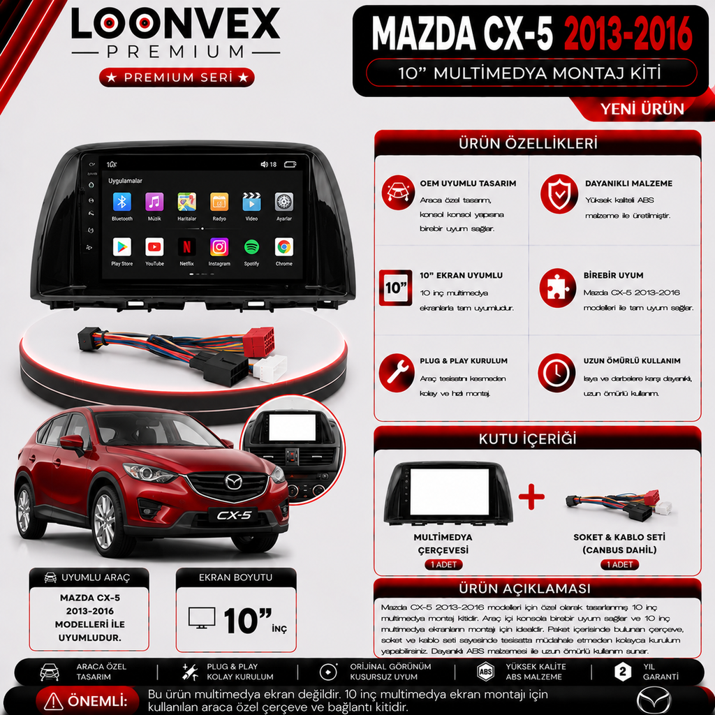 PREMIUM MAZDA CX-5 2013-2016 10" MULTİMEDYA MONTAJ KİTİ
