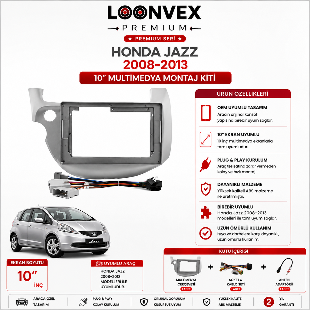 PREMIUM – HONDA JAZZ 2008-2013 10" MULTİMEDYA ÇERÇEVE + SOKET KİTİ