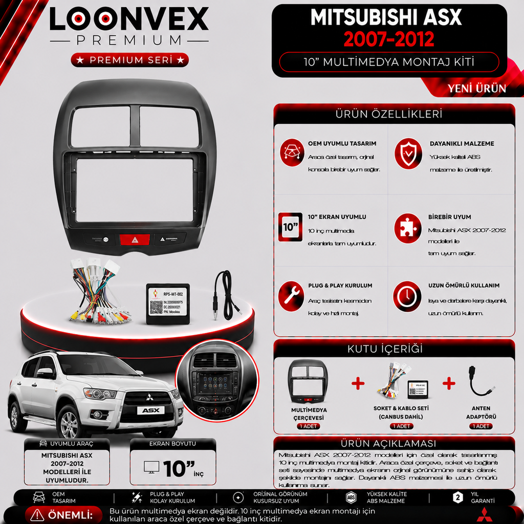PREMIUM MITSUBISHI ASX 2007-2012 10" MULTİMEDYA MONTAJ KİTİ