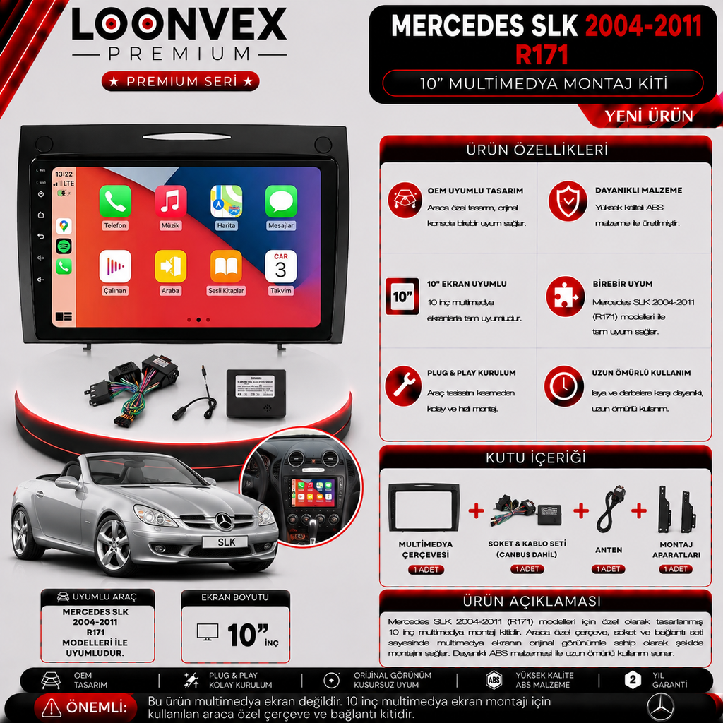 [LNV-CER-0198] PREMIUM MERCEDES SLK 2004-2011 R171 10" MULTİMEDYA MONTAJ KİTİ