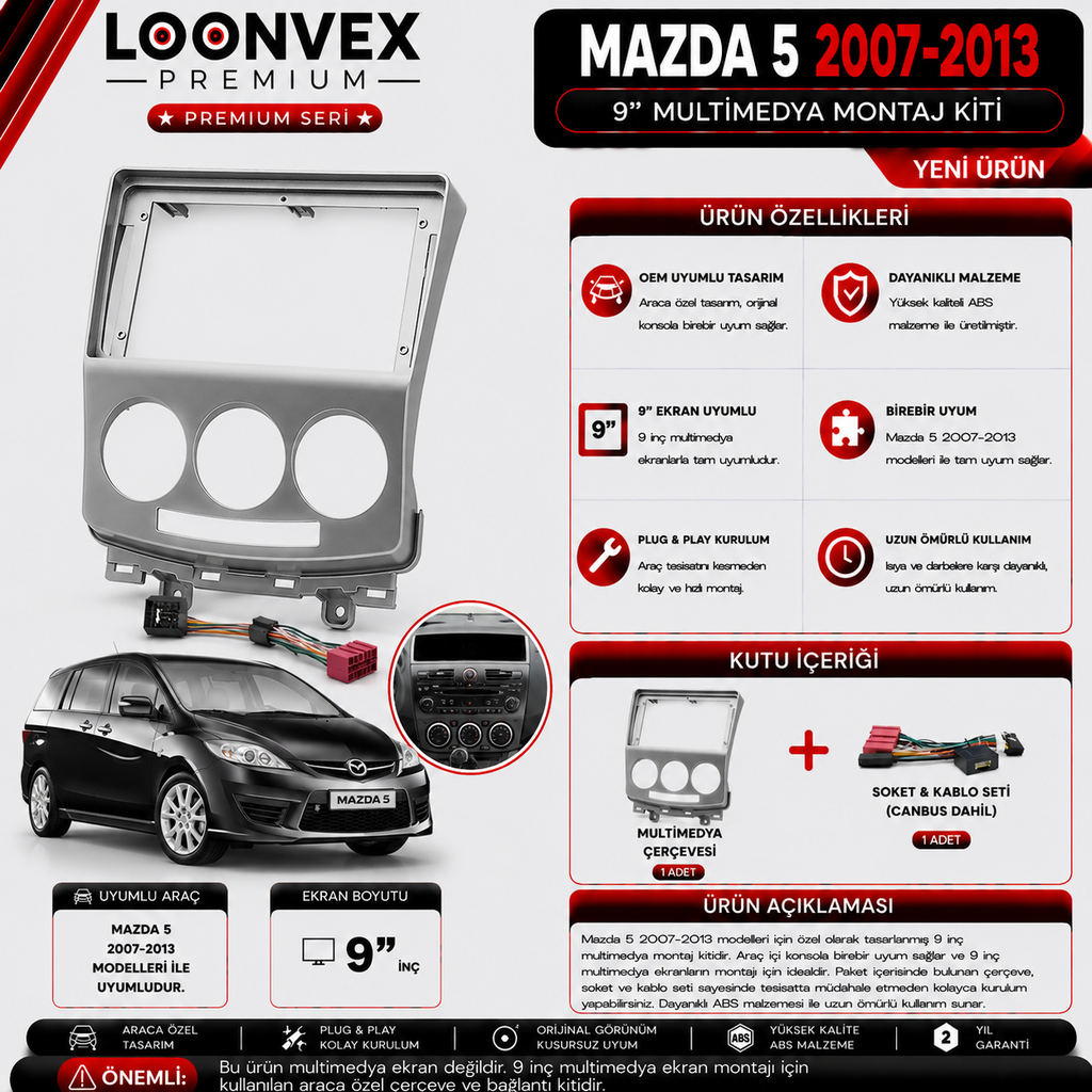 PREMIUM MAZDA 5 2007-2013 9" MULTİMEDYA MONTAJ KİTİ