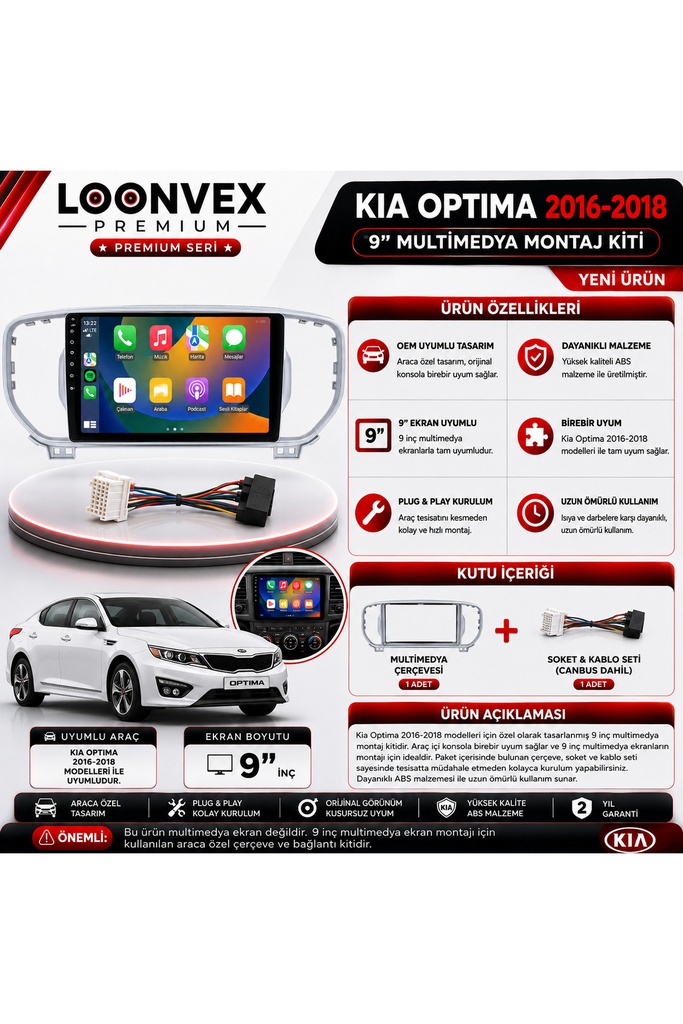 PREMIUM KIA OPTIMA 2016-2018 9" MULTİMEDYA MONTAJ KİTİ