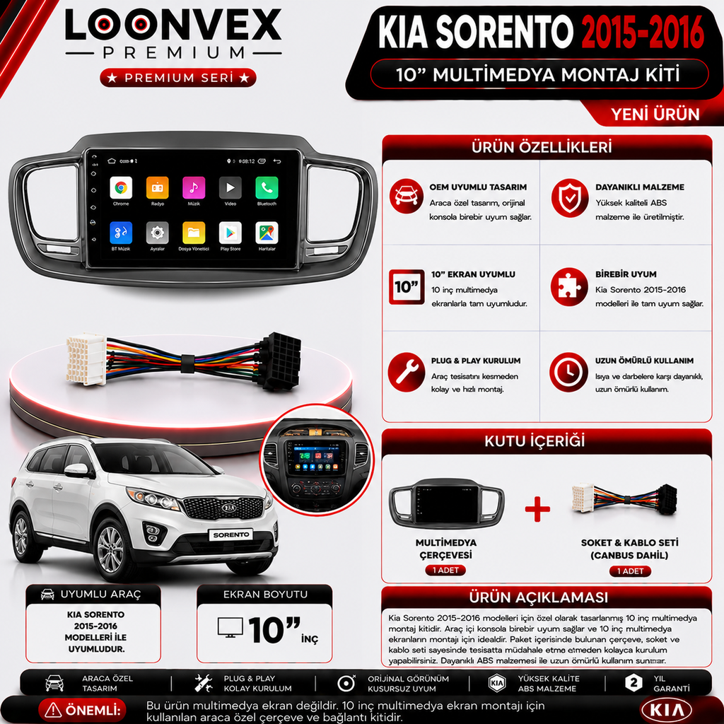 [LNV-CER-0178] PREMIUM KIA SORENTO 2015-2016 10" MULTİMEDYA MONTAJ KİTİ
